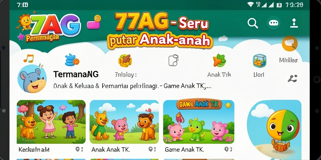 Antarmuka aplikasi yang ceria dan interaktif untuk permainan anak-anak.