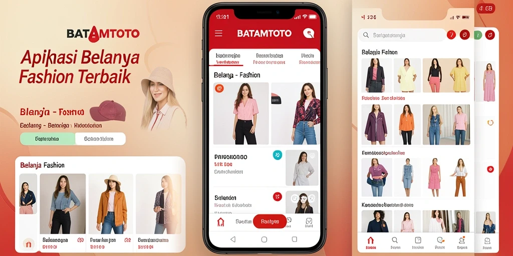 Antarmuka BATAMTOTO menampilkan koleksi fashion terbaru dan tren terkini.