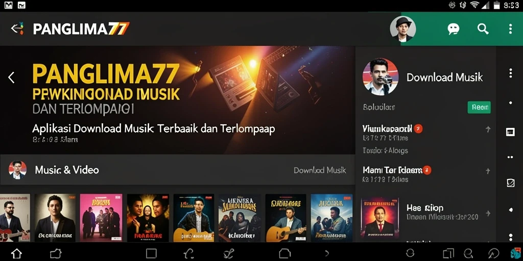 Tampilan antarmuka aplikasi PANGLIMA77 untuk Download Musik yang mudah digunakan.