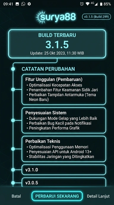 Riwayat Versi Aplikasi Surya88 untuk Pengguna Android